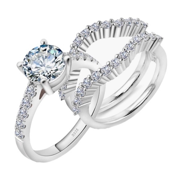 Certified Moissanite Bridal Ring Set 3 cts. Round Cut - Picture 3 of 5